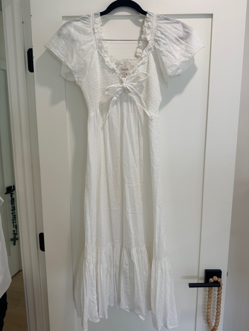Cleobella White Swiss Dot Tie-Front Maxi Dress